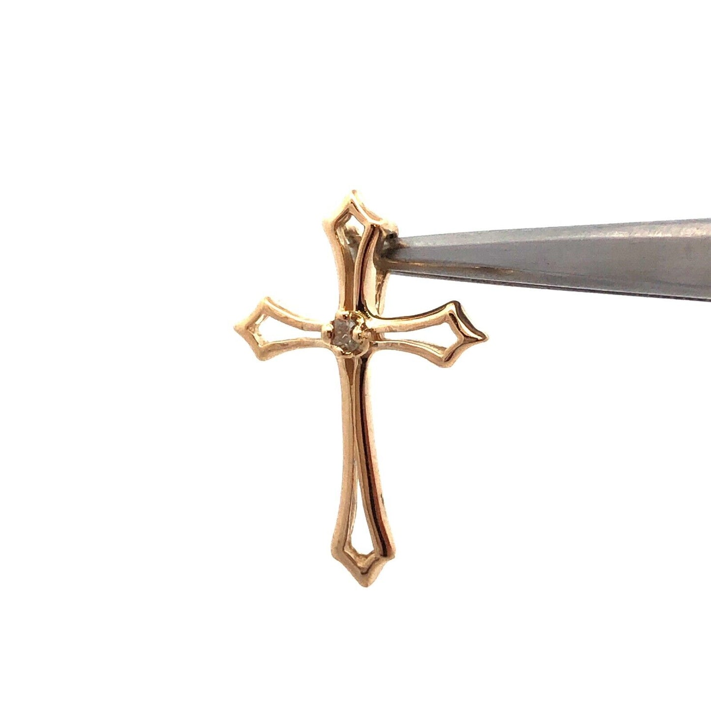 Designer 14K Yellow Gold Round Diamond Catholic Christian Cross Pendant