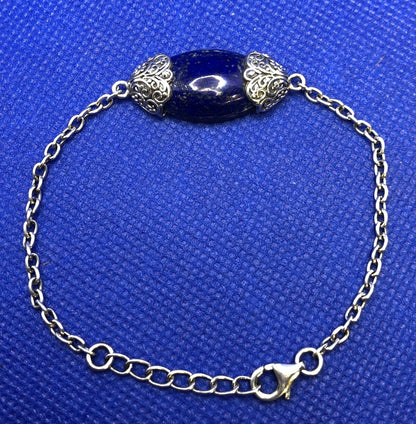 Designer TGGC 925 Sterling Silver Oval Lapis Lazuli Chain Bracelet