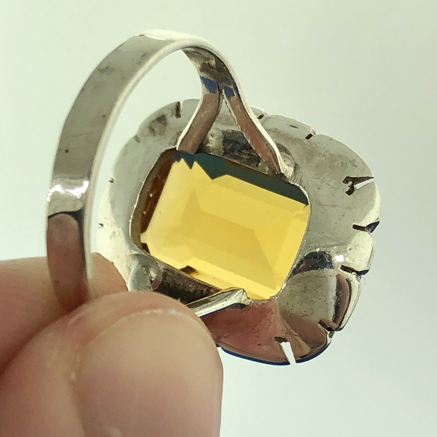 Designer 925 Sterling Silver Rectangle Orange Cubic Zirconia CZ Solitaire Ring