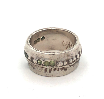 Mignon Faget Sterling Silver Cubic Zirconia Scarred Node Wide Cigar Band Ring