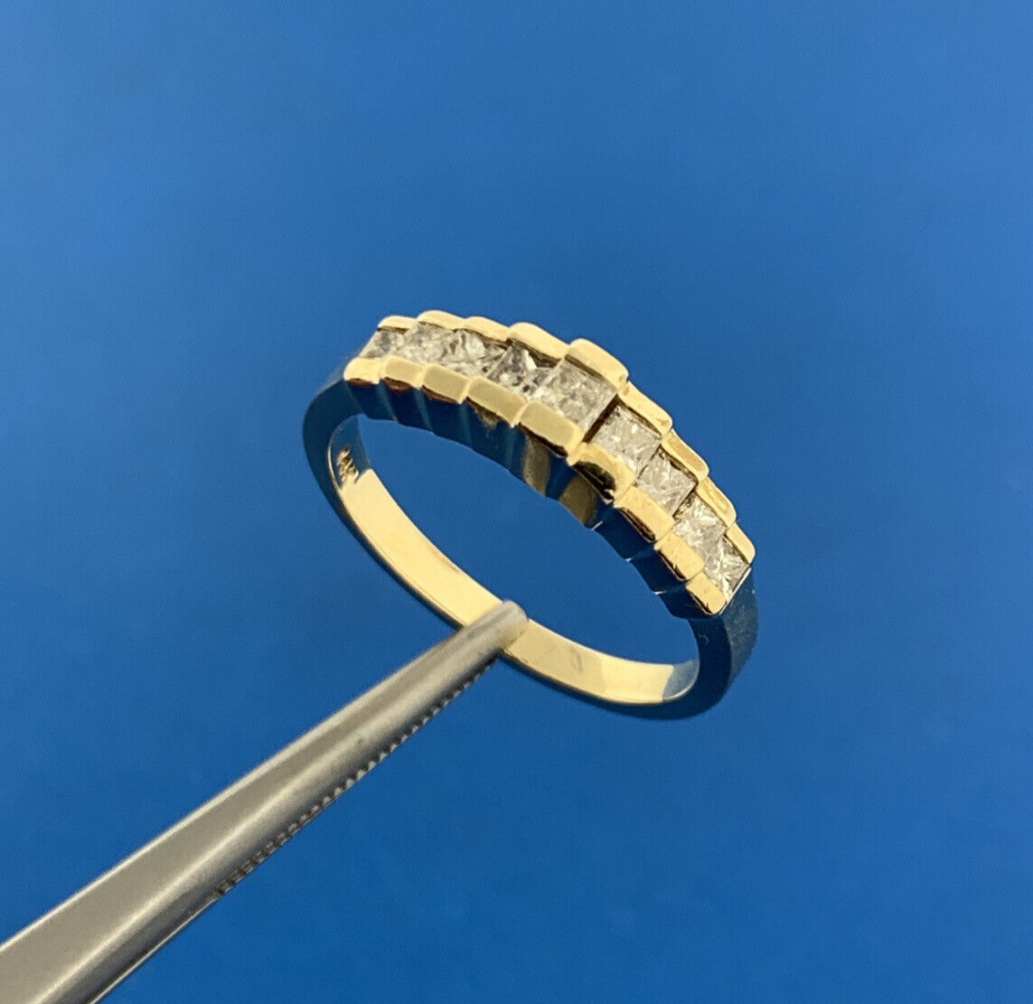 Gorgeous 14k Yellow Gold Princess Cut Diamond Waterfall Cascade Ring Size 6.5