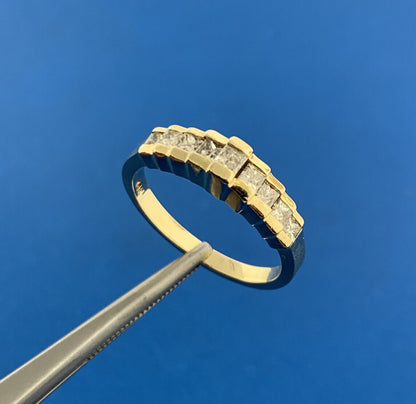 Gorgeous 14k Yellow Gold Princess Cut Diamond Waterfall Cascade Ring Size 6.5