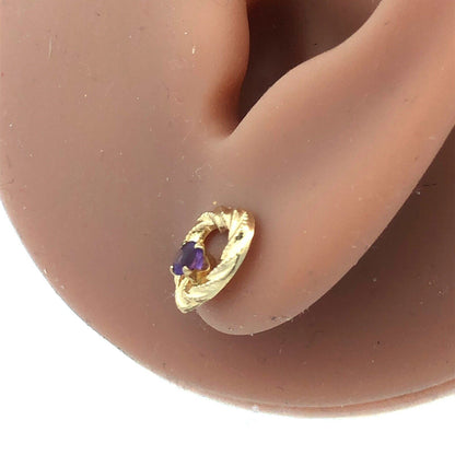 Gorgeous 14k Yellow Gold Amethyst Open Heart Stud Earrings w/ Friction Backs