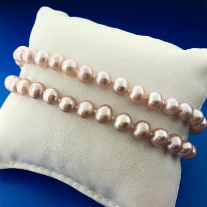 Vintage 14K Yellow Gold Pink Pearl Knotted June Bridal Anniversary Necklace