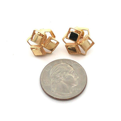Designer 14K Yellow Gold Modernist Geometric Square Statement Stud Earrings
