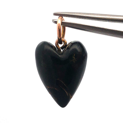 Vintage 10K Yellow Gold Carved Ebony Heart Charm Pendant