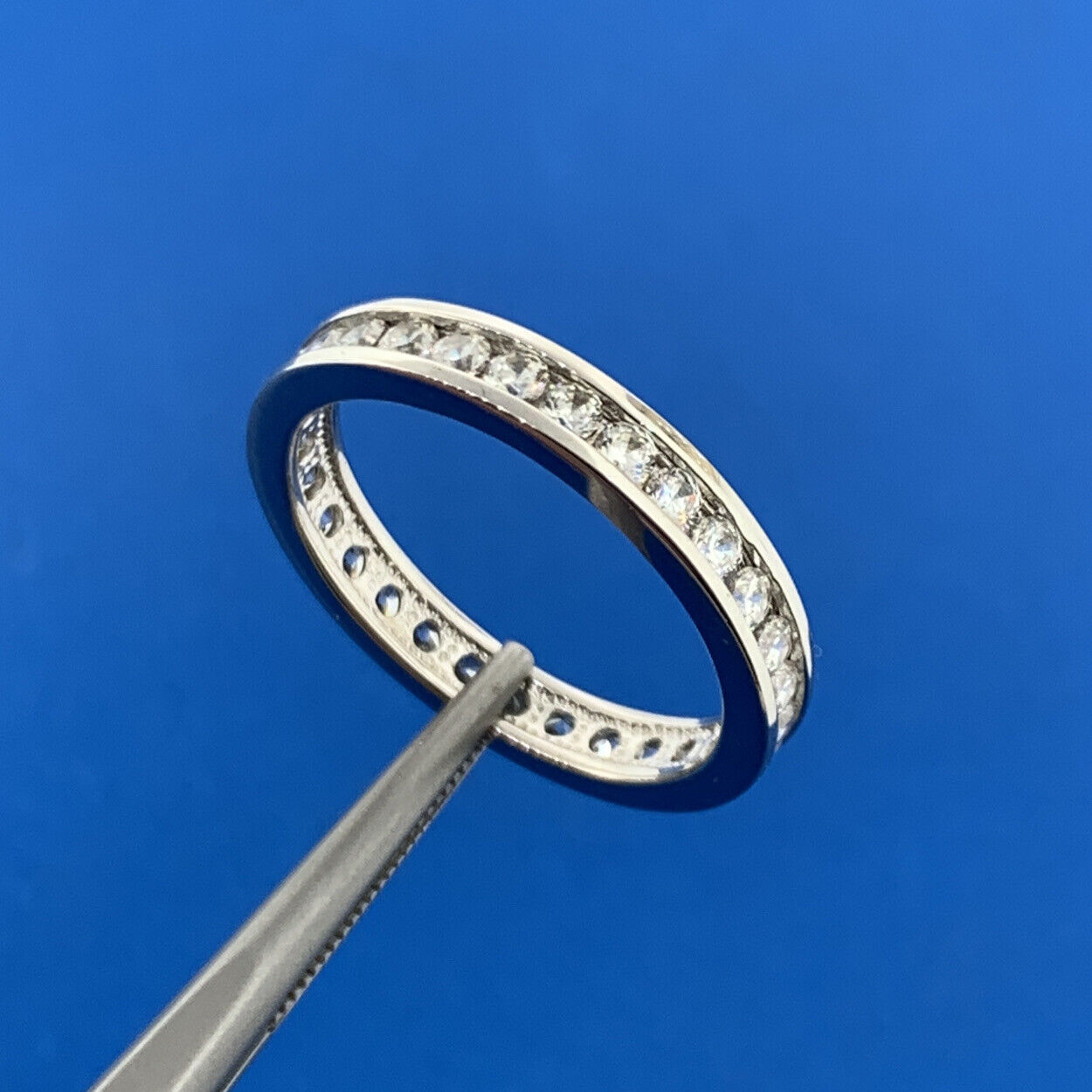 Designer Sterling Silver 925 Channel Set CZ Design Stackable Size 9 Band Ring