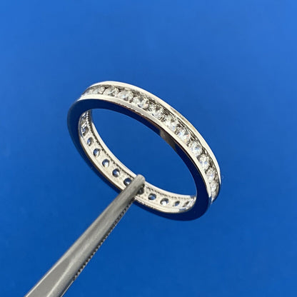 Designer Sterling Silver 925 Channel Set CZ Design Stackable Size 9 Band Ring