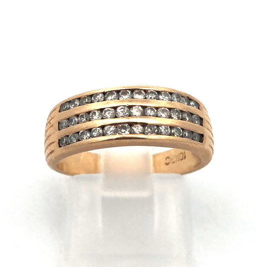 Designer 10K Yellow Gold Diamond Triple Row Tapered Bridal Cocktail Ring