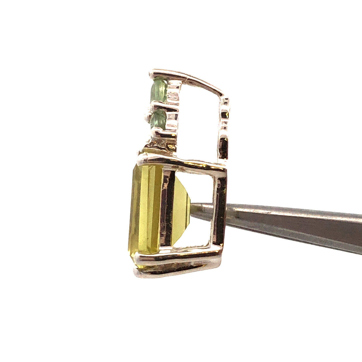 Designer TGGC 925 Sterling Silver Emerald Cut Peridot Green Topaz Accent Pendant