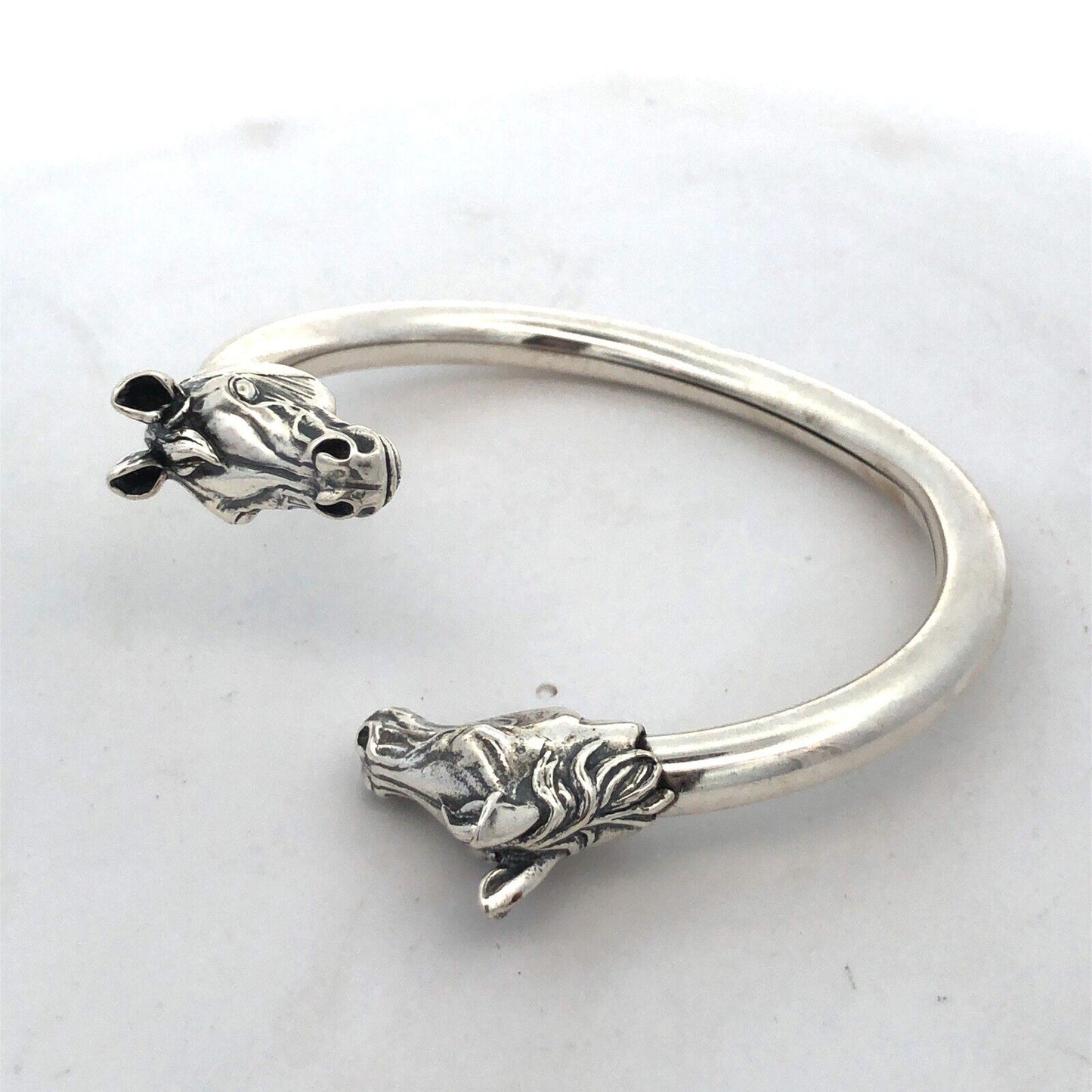 Designer 925 Sterling Silver Horse Head Equine Bypass Open Cuff Bracelet