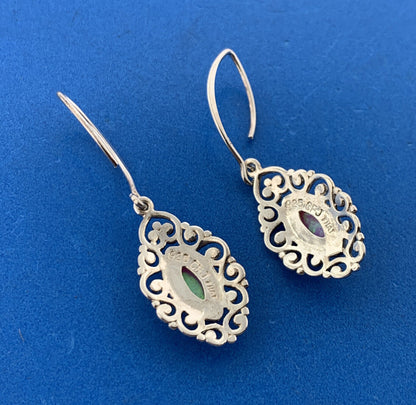 Designer CFJ 925 Sterling Silver Marquise Cabochon Pink Opal Dangle Earrings