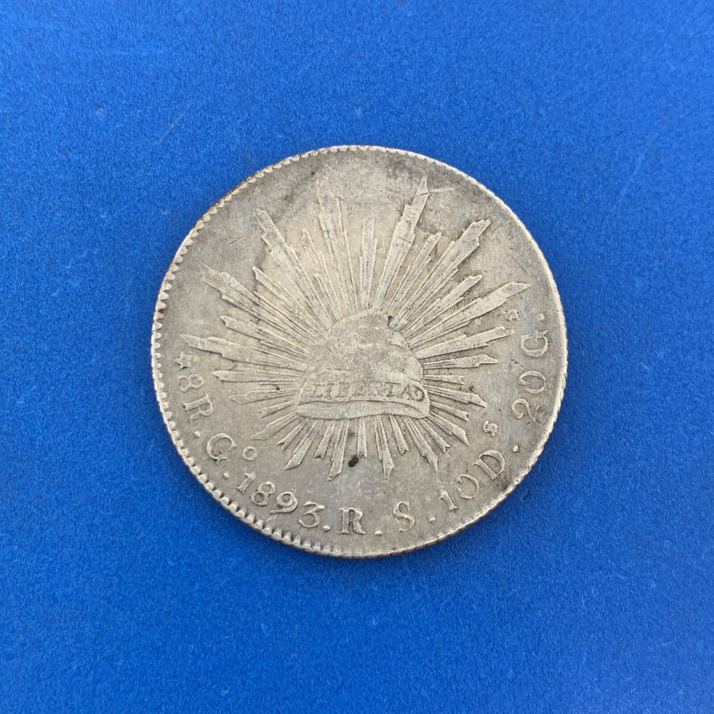 1893 Go Guanajuato 8 Reales R.S. 10 D 20 G .903 Silver Mexico Coin