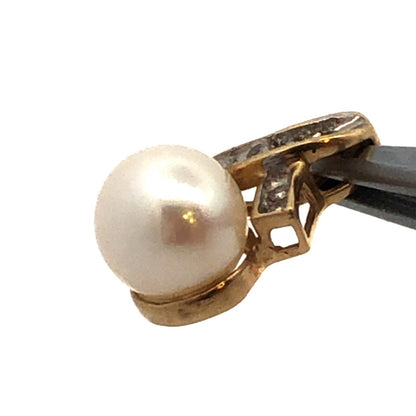 Designer ADL 10K Yellow Gold Round White Pearl Diamond Accent Pendant