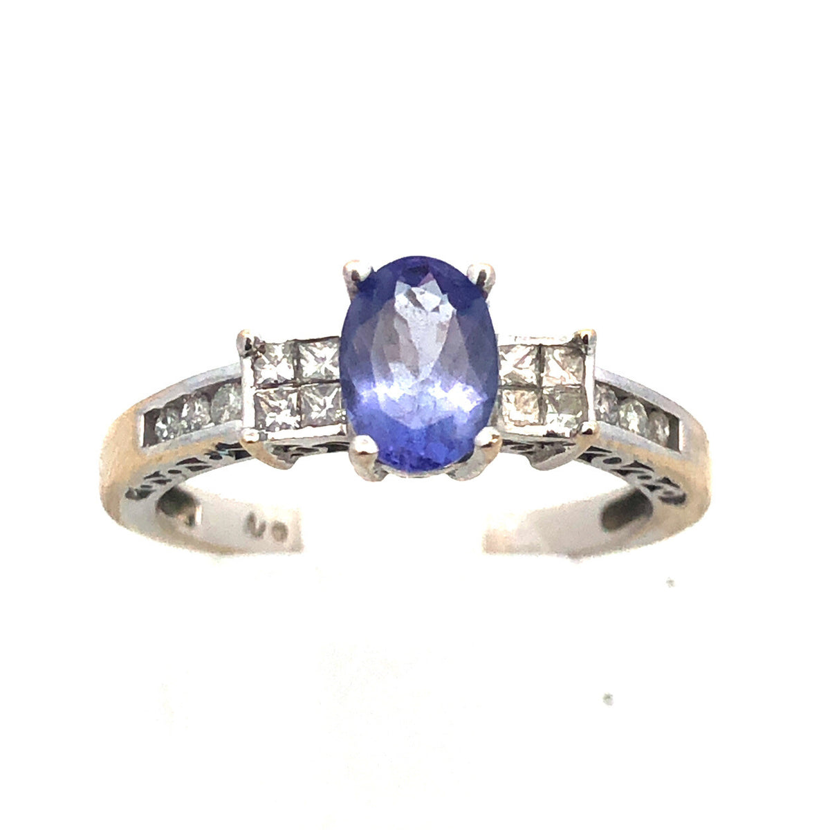 Retro 14K White Gold Tanzanite Diamond Engagement Anniversary Cocktail Ring