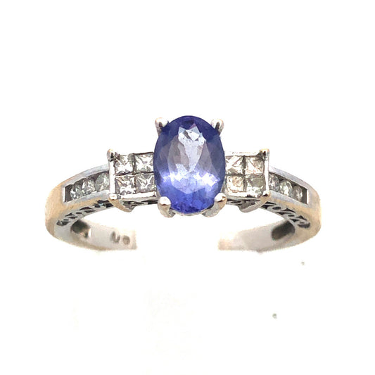 Retro 14K White Gold Tanzanite Diamond Engagement Anniversary Cocktail Ring
