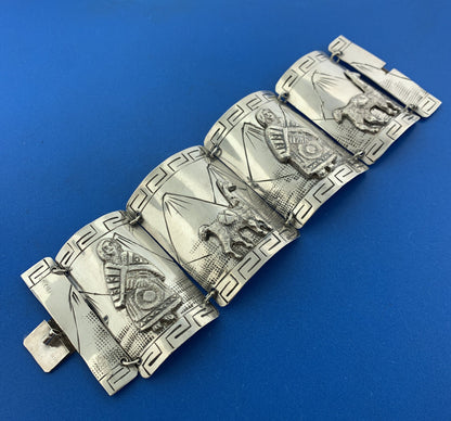 Vintage Peru 900 Silver Aborigine Storyteller Statement Panel Cuff Bracelet