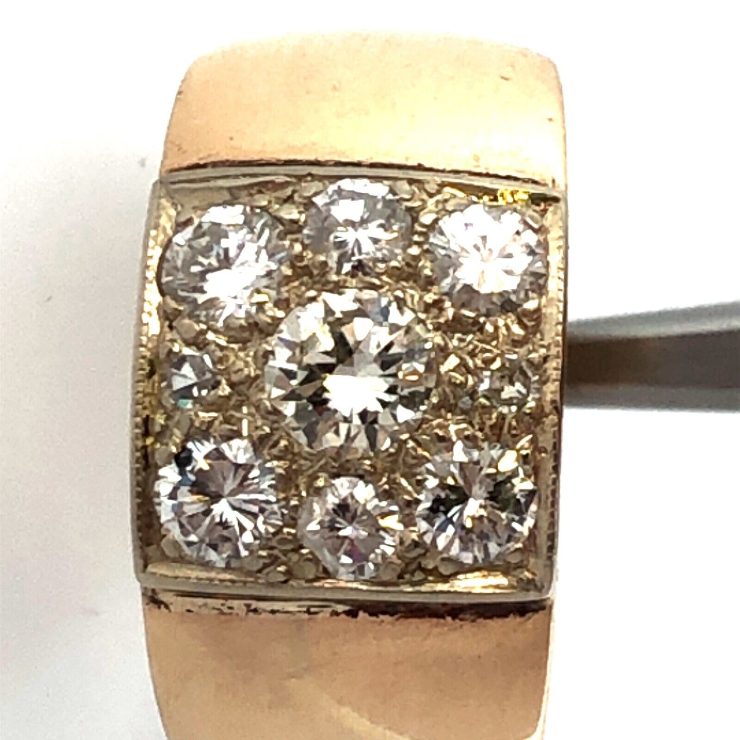 Designer 14K Yellow Gold Round Diamond Cluster Wide Cigar Band Statement Ring