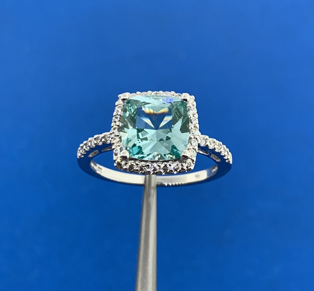 Designer SW China Sterling Silver Tourmaline Cubic Zirconia Halo Cocktail Ring