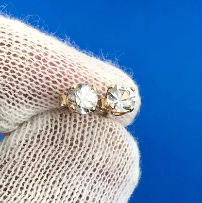 Gorgeous 14k Yellow Gold Round Cut White Topaz Stud Earrings