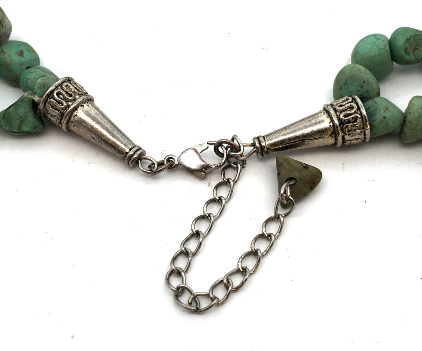 Vintage Silver Tone Green Turquoise Beaded Double Strand Statement Necklace