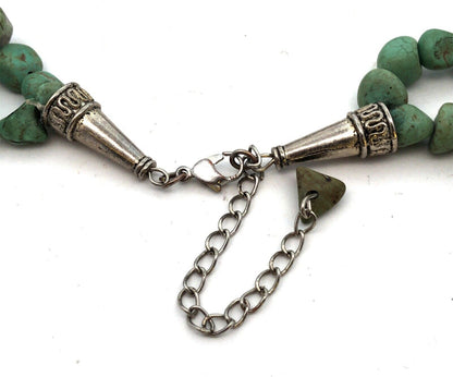Vintage Silver Tone Green Turquoise Beaded Double Strand Statement Necklace