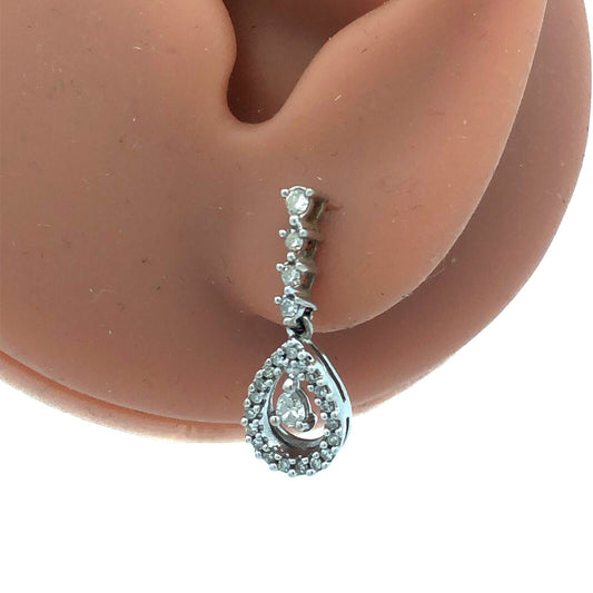 Designer 14K White Gold Diamond Dangle Drop Stud Earrings