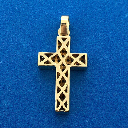 Gorgeous 10k Yellow Gold Round Cut Diamond Religious Faith Cross Dangle Pendant