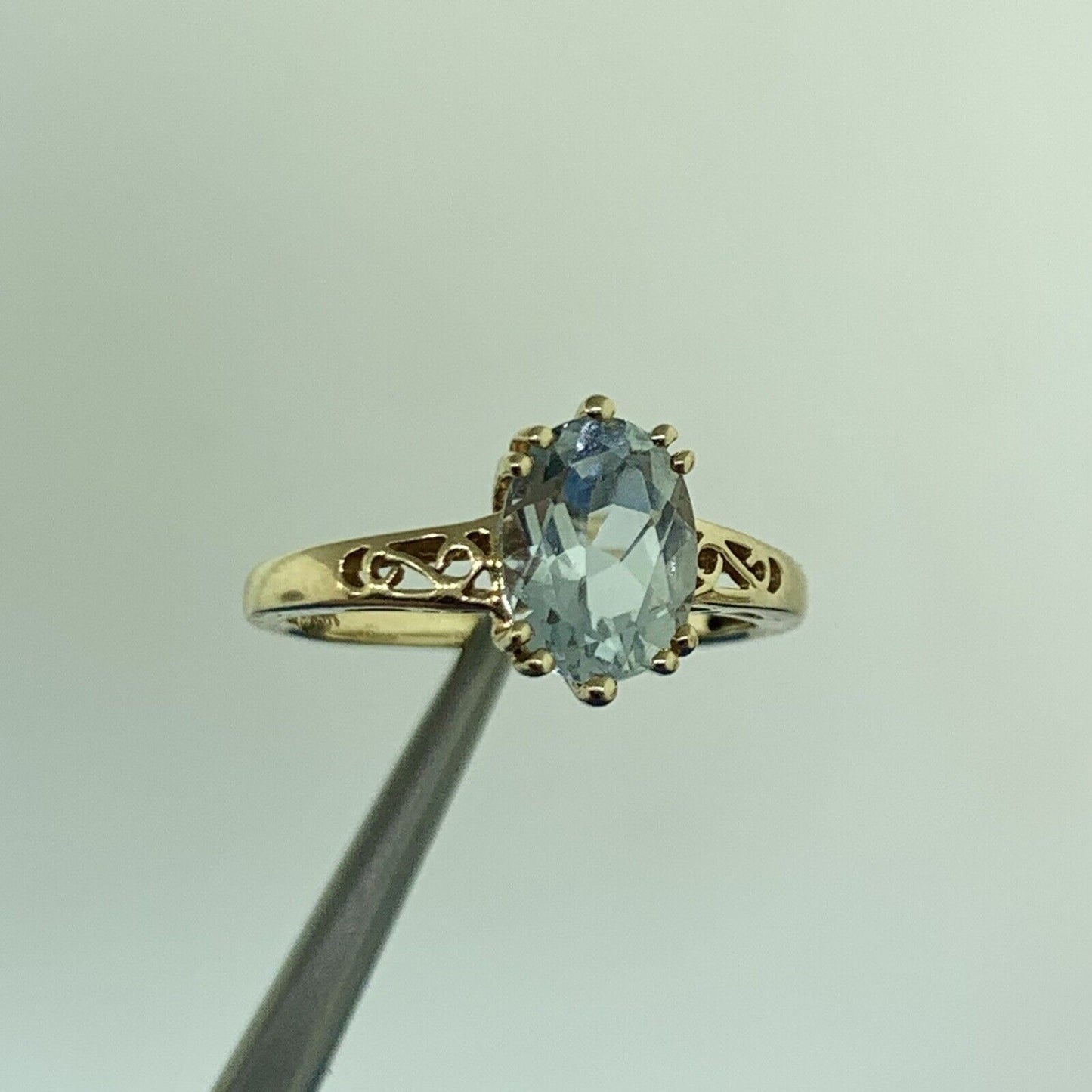 Designer 14K Yellow Gold Oval Aquamarine Solitaire Ring