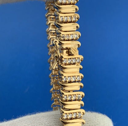 Designer 925 Sterling Silver Vermeil Gold Diamond Statement Tennis Bracelet