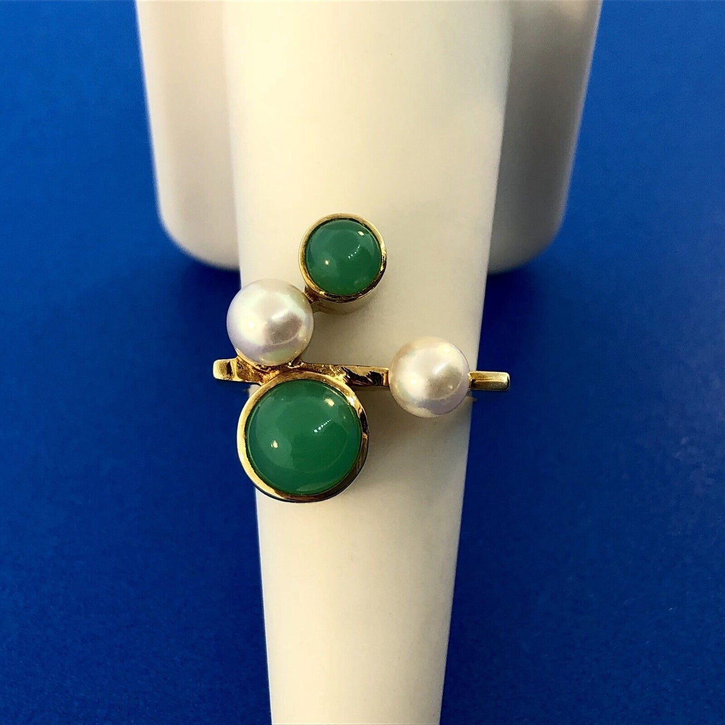 Retro 14K Germany Pearl Tourmaline Modernist Abstract Free Form Cocktail Ring