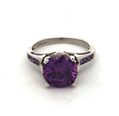 Designer Jeulia 925 Sterling Silver Round Amethyst Solitaire Engagement Ring