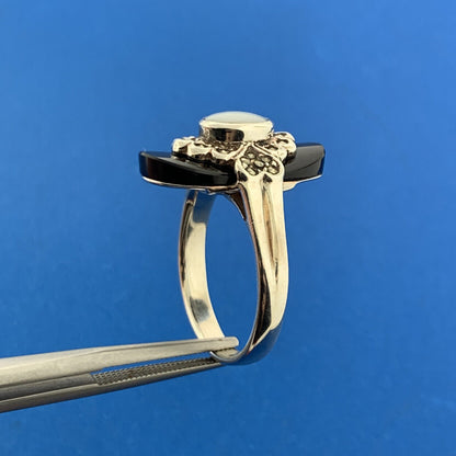 Designer NF 925 Sterling Silver Vermeil Black Onyx Opal Marcasite Cocktail Ring