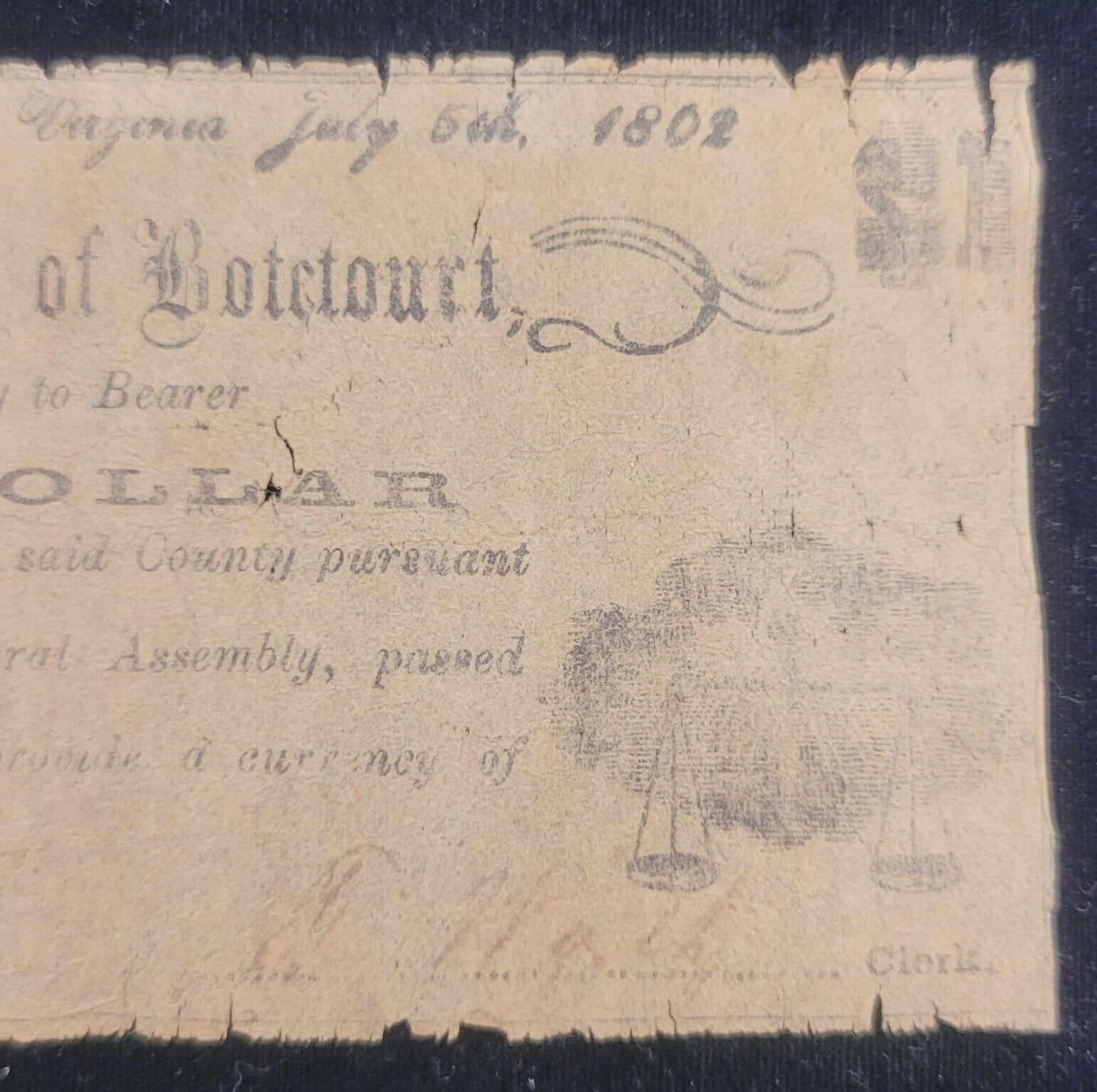 1862 $1 County of Botetourt, Fincastle, Virginia Obsolete Currency Bank Note