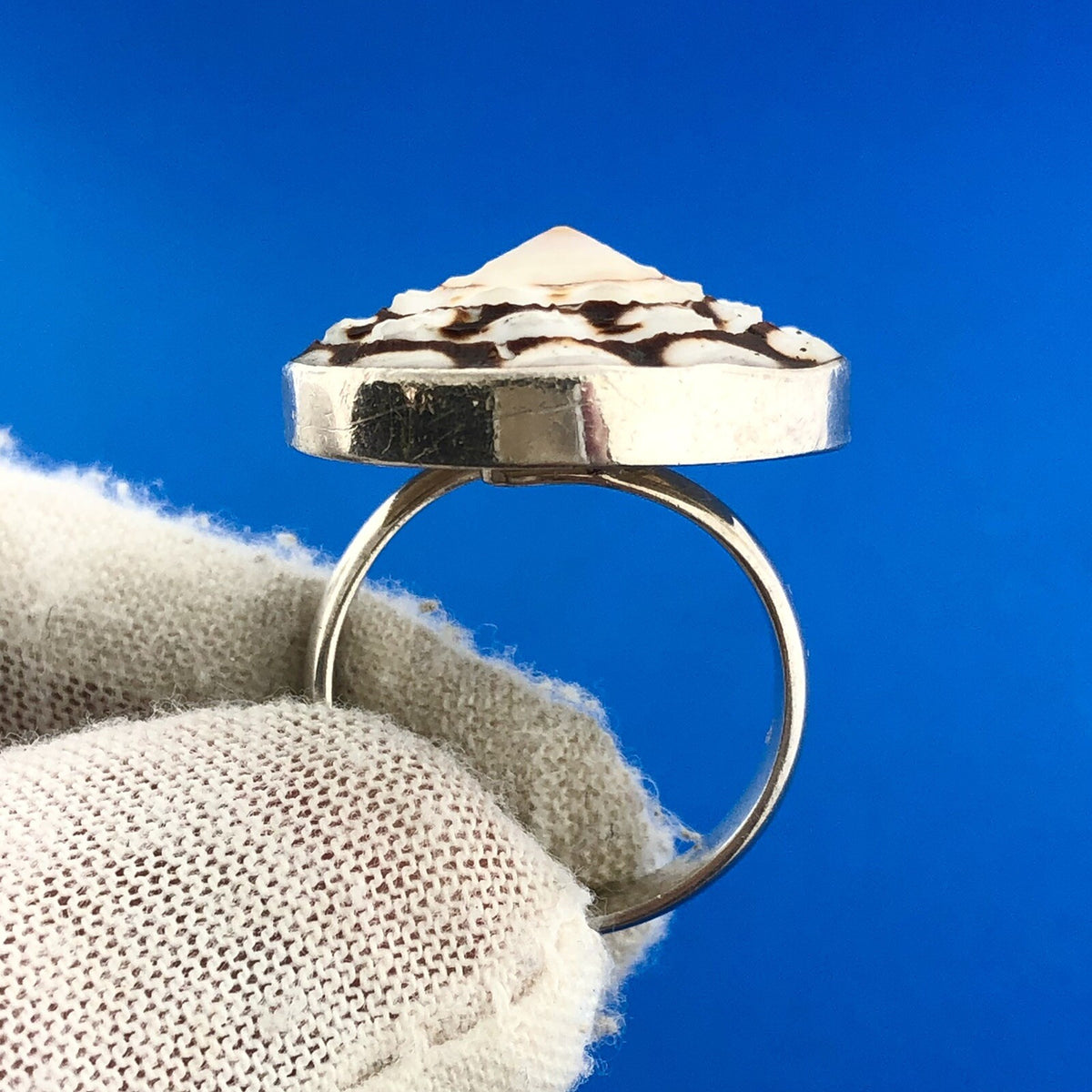 Awesome 925 Sterling Silver Spiral Shell Round Top Statement Adjustable Ring