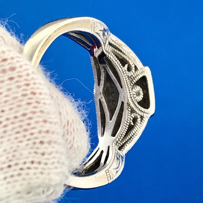 Designer 14K White Gold Diamond Princess Solitaire Halo Accented Engagement Ring