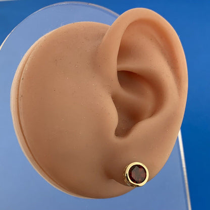 14K Yellow Gold Red Garnet Solitaire Stud Earrings