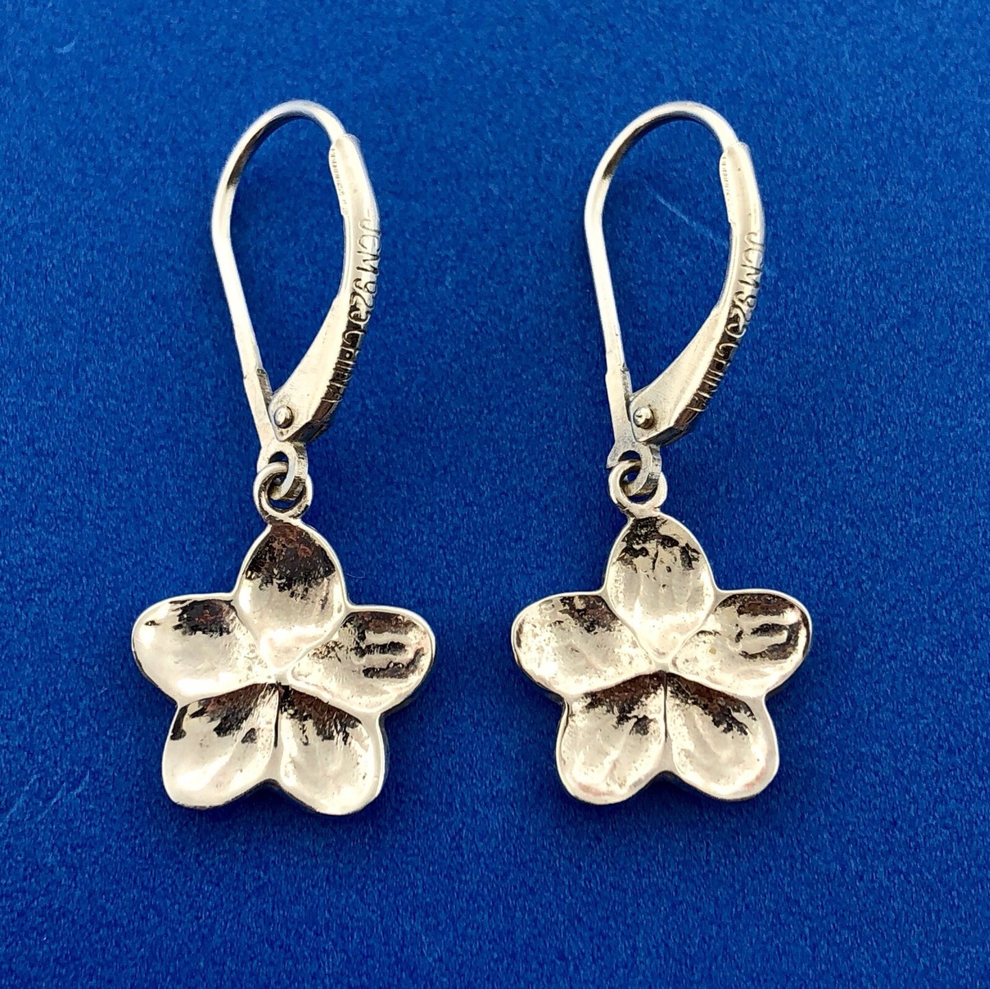 Jacmel Mauritius JCM Sterling Silver Flower Peony Plumeria Drop Dangle Earrings