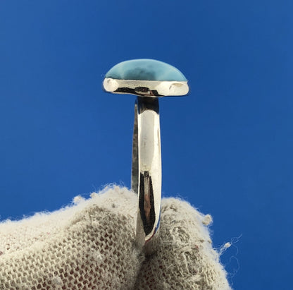 Stunning Sterling Silver 925 Circle Cabochon Sky Blue Larimar Ring Size 9