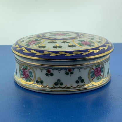 Vintage Griffe Hand Painted Floral Motif Italian Porcelain Round Trinket Box