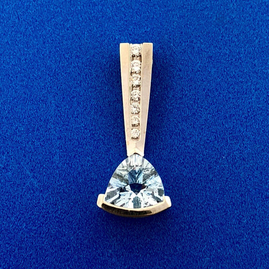 Designer MA 14K White Gold Trillion Cut Swiss Blue Topaz Diamond Accent Pendant