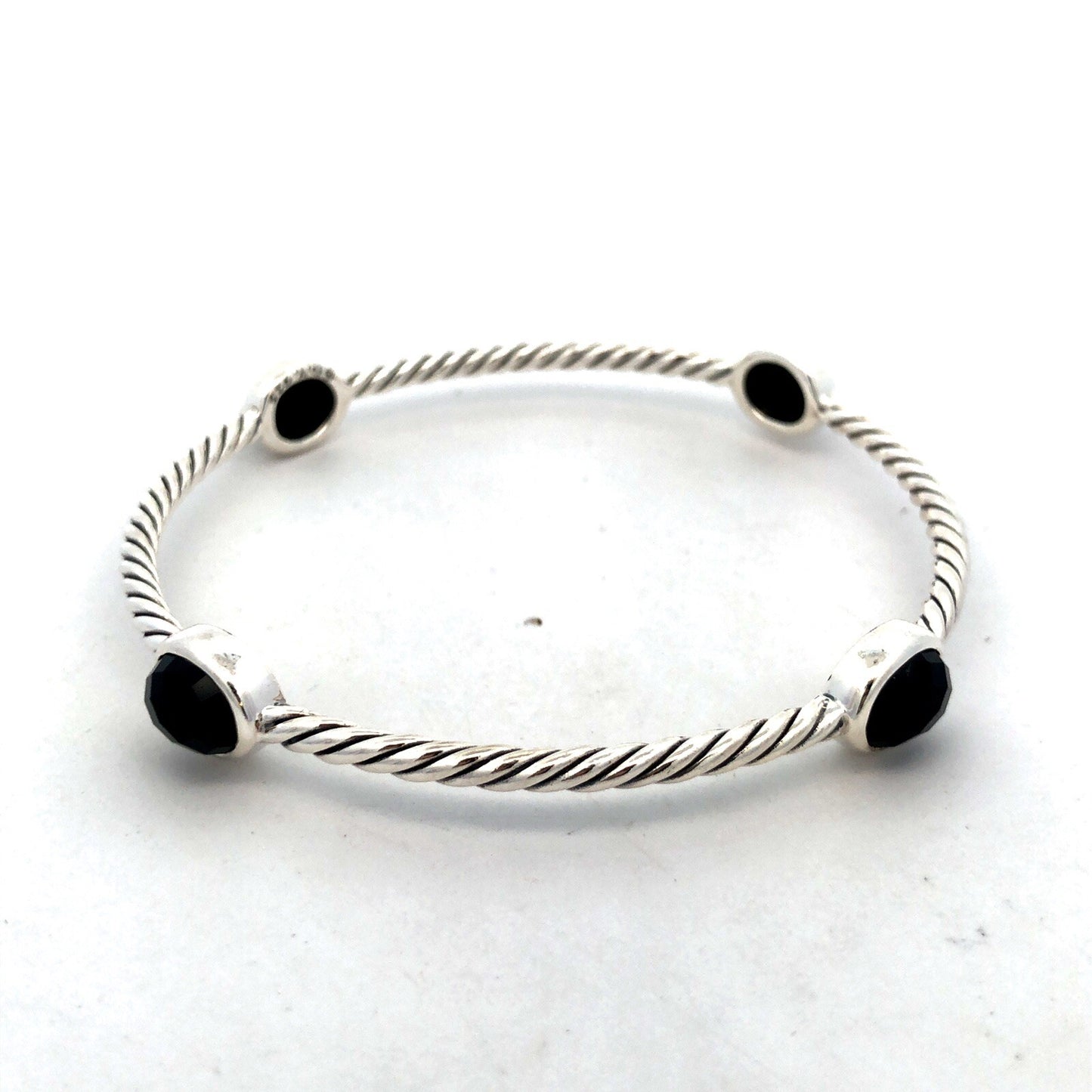 925 Sterling Silver Retired David Yurman Classic Cable Onyx Station Bracelet