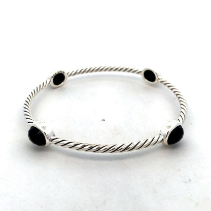 925 Sterling Silver Retired David Yurman Classic Cable Onyx Station Bracelet