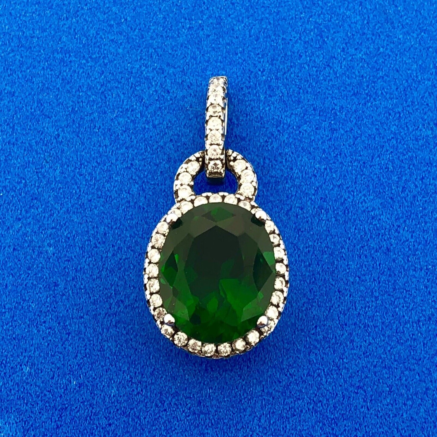 Gorgeous 925 Sterling Silver Green Tourmaline White Topaz Halo Statement Pendant