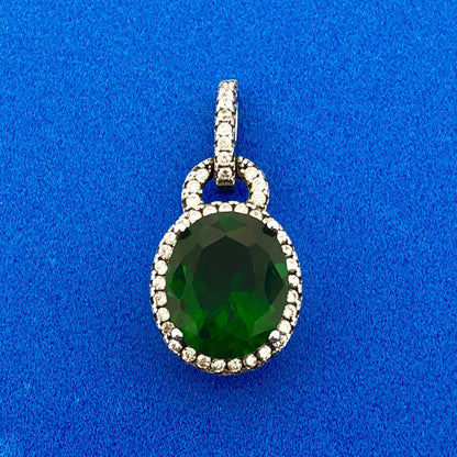 Gorgeous 925 Sterling Silver Green Tourmaline White Topaz Halo Statement Pendant