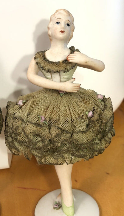 1940's Occupied Japan Porcelain Ballerina With Lace Skirt Decorative Figurine
