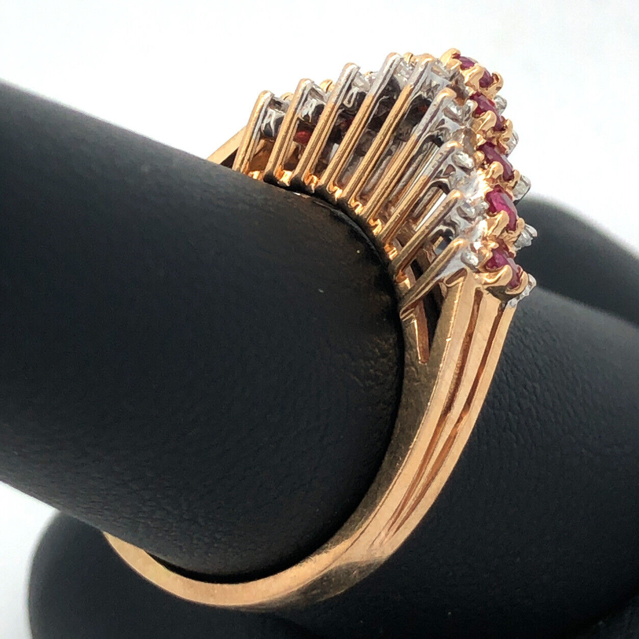 Designer 14K Yellow Gold Ruby Diamond Accented Empire Style Cocktail Ring
