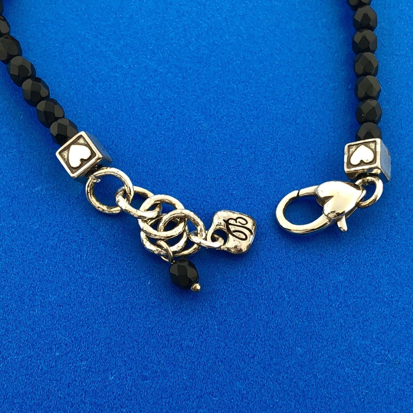 Designer Brighton Silver Toned Black White Rhinestone Floral 8" Bracelet