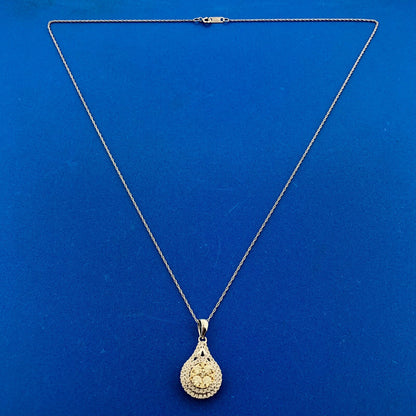 Royal 14K White Yellow Gold Canary White Diamond Double Halo Pear Pendant