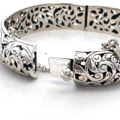 Silpada 925 Sterling Silver Vine Leaves Open Work Round Hinged Bangle Bracelet